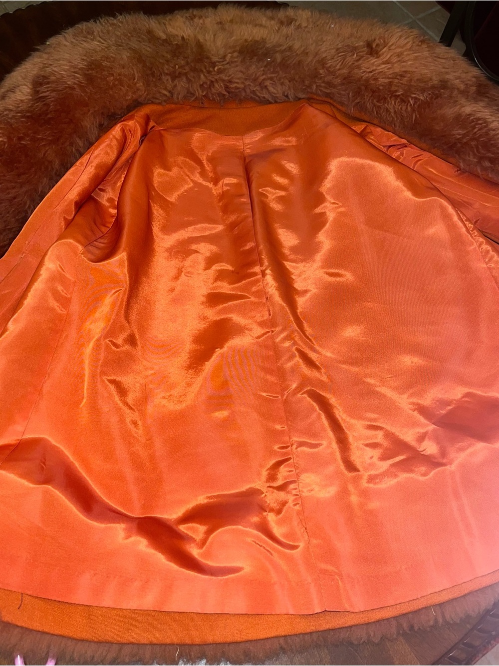 2 PC 1970s Vintage Orange Faux Fur Cape Coat & Matching High Waist Slacks Pants - Picture 3 of 16